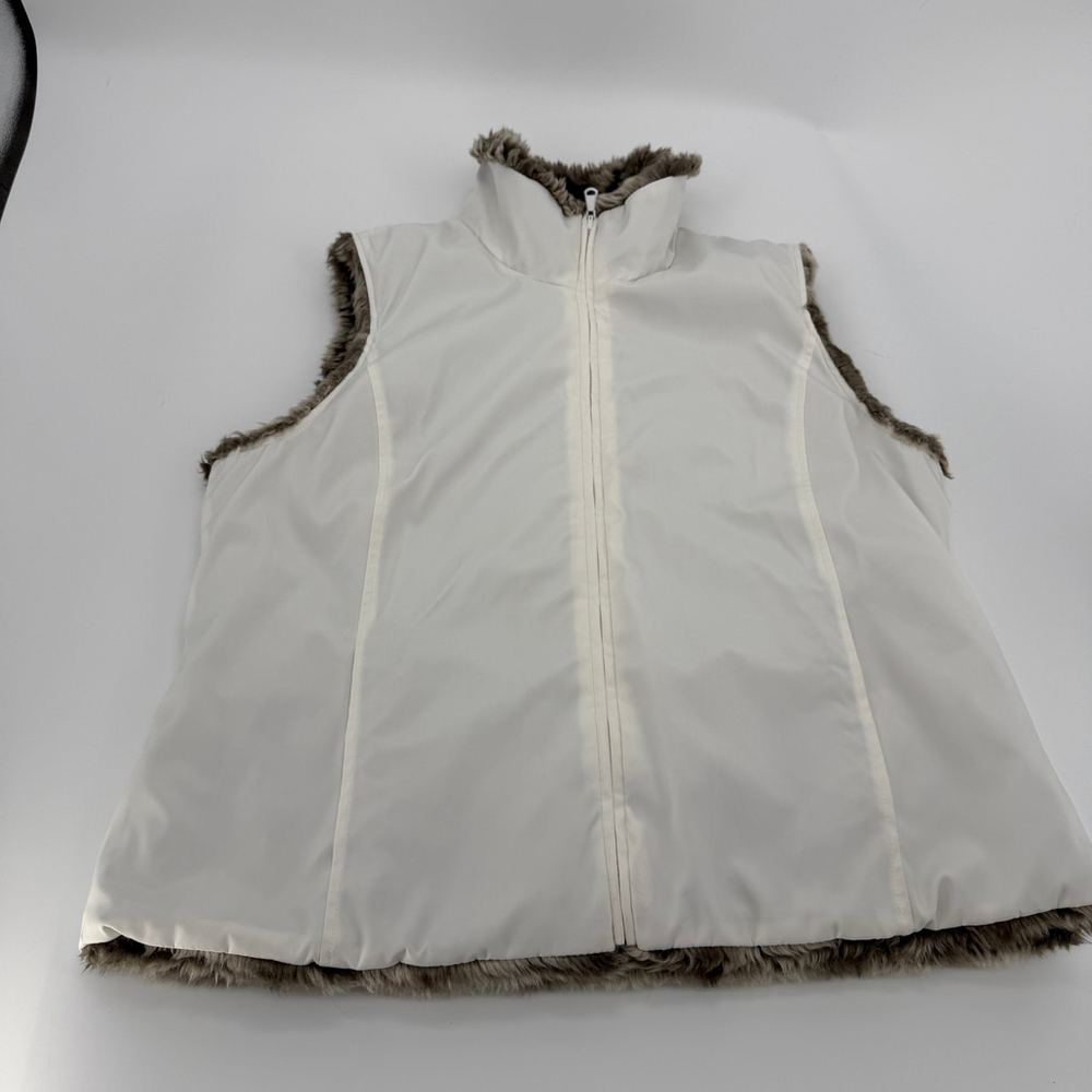 Kristen Blake Faux Fur Reversible Vest Women size XL Brown White - Picture 6 of 15